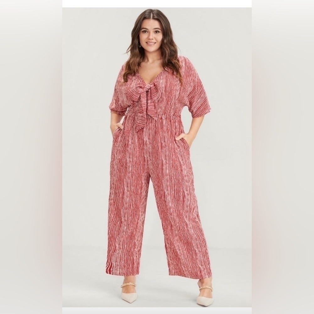NWT Striped red and white front tie knot Jumpsuit size 22/24 🌺🌸🌺 - Picture 2 of 4